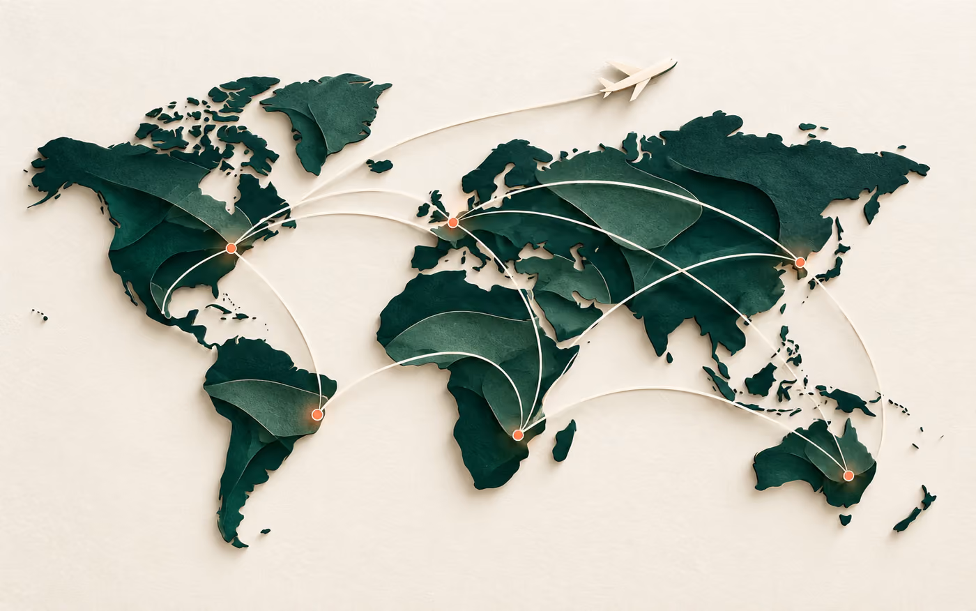 Global network illustration showing route corridors and geographic reach