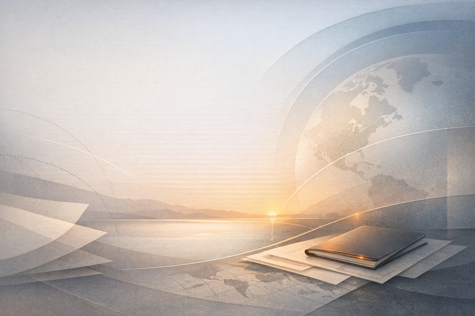 Abstract visual suggesting global movement, paperwork, and coordinated travel